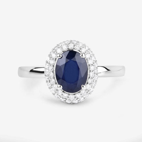 1.84 Carat Genuine Blue Sapphire and White Diamond 14K White Gold Ring on sale at MyriadMart