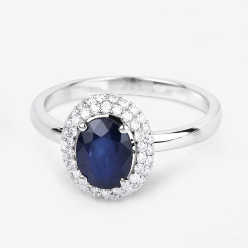 1.84 Carat Genuine Blue Sapphire and White Diamond 14K White Gold Ring on sale at MyriadMart