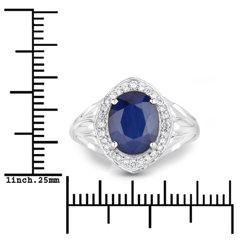 3.31 Carat Genuine Blue Sapphire and White Diamond 14K White Gold Ring on sale at MyriadMart