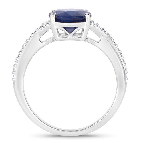 3.28 Carat Genuine Blue Sapphire and White Diamond 14K White Gold Ring on sale at MyriadMart