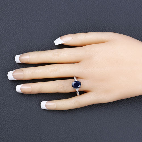 3.28 Carat Genuine Blue Sapphire and White Diamond 14K White Gold Ring on sale at MyriadMart