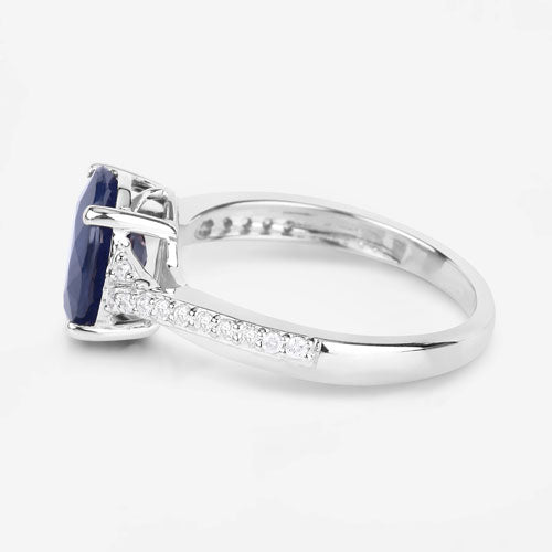 3.28 Carat Genuine Blue Sapphire and White Diamond 14K White Gold Ring on sale at MyriadMart