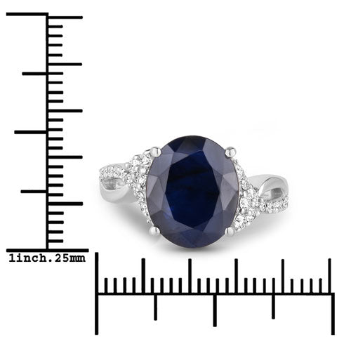 6.54 Carat Genuine Blue Sapphire and White Diamond 14K White Gold Ring on sale at MyriadMart