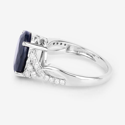 6.54 Carat Genuine Blue Sapphire and White Diamond 14K White Gold Ring on sale at MyriadMart