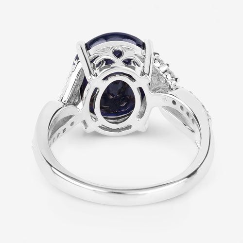 6.54 Carat Genuine Blue Sapphire and White Diamond 14K White Gold Ring on sale at MyriadMart