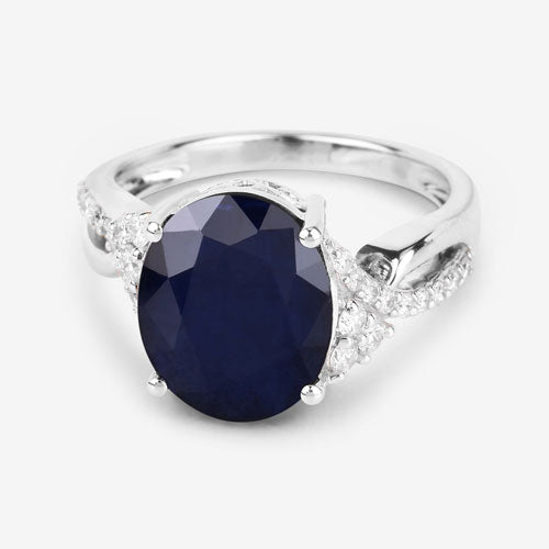 6.54 Carat Genuine Blue Sapphire and White Diamond 14K White Gold Ring on sale at MyriadMart
