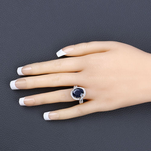 6.52 Carat Genuine Blue Sapphire and White Diamond 14K Yellow Gold Ring on sale at MyriadMart