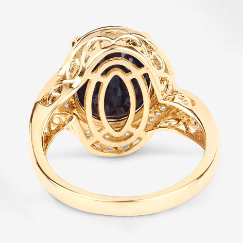 6.52 Carat Genuine Blue Sapphire and White Diamond 14K Yellow Gold Ring on sale at MyriadMart