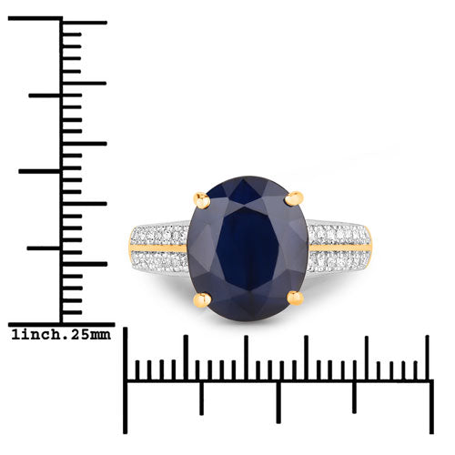 6.49 Carat Genuine Blue Sapphire and White Diamond 14K Yellow Gold Ring on sale at MyriadMart