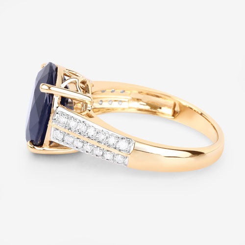 6.49 Carat Genuine Blue Sapphire and White Diamond 14K Yellow Gold Ring on sale at MyriadMart