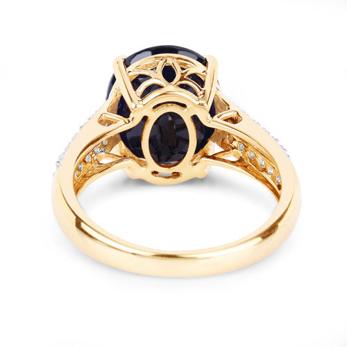 6.49 Carat Genuine Blue Sapphire and White Diamond 14K Yellow Gold Ring on sale at MyriadMart
