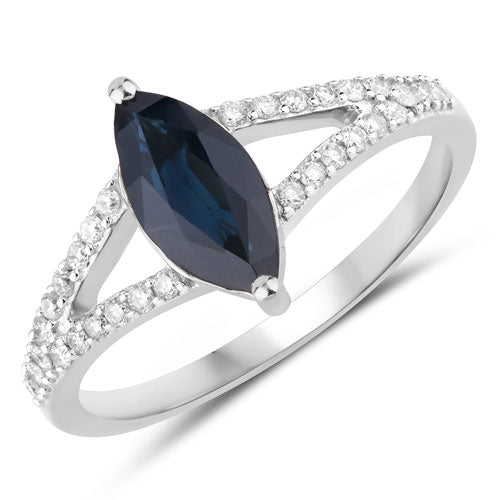 1.49 Carat Genuine Blue Sapphire and White Diamond 14K White Gold Ring on sale at MyriadMart