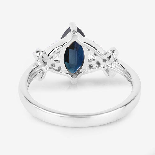 1.50 Carat Genuine Blue Sapphire and White Diamond 14K White Gold Ring on sale at MyriadMart