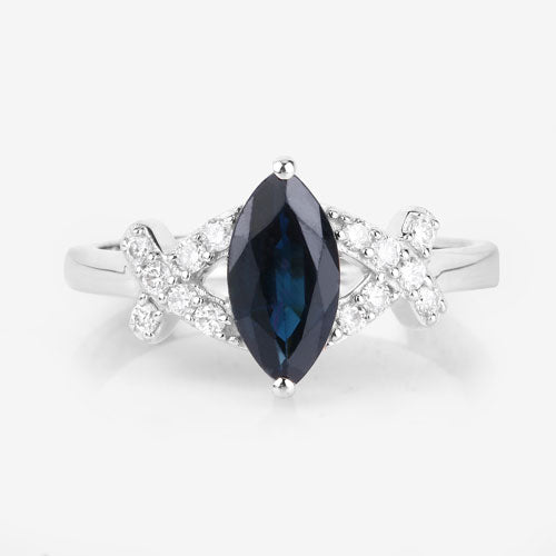 1.50 Carat Genuine Blue Sapphire and White Diamond 14K White Gold Ring on sale at MyriadMart