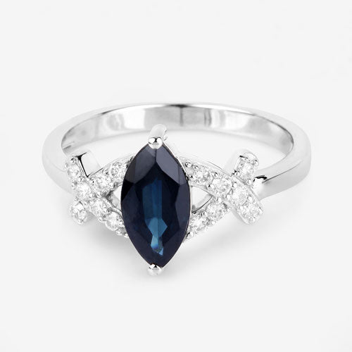 1.50 Carat Genuine Blue Sapphire and White Diamond 14K White Gold Ring on sale at MyriadMart