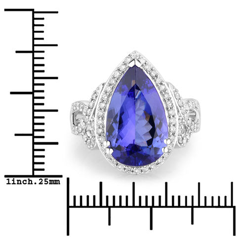 5.78 Carat Genuine Tanzanite and White Diamond 14K White Gold Ring on sale at MyriadMart