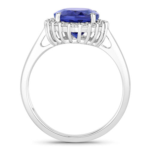 3.95 Carat Genuine Tanzanite and White Diamond 14K White Gold Ring on sale at MyriadMart