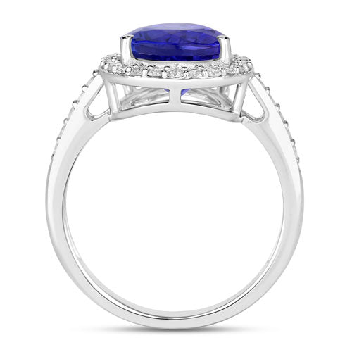 4.46 Carat Genuine Tanzanite and White Diamond 14K White Gold Ring on sale at MyriadMart