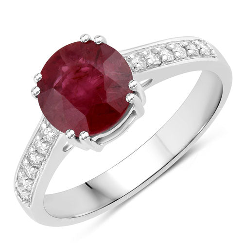 2.20 Carat Genuine Ruby and White Diamond 14K White Gold Ring on sale at MyriadMart