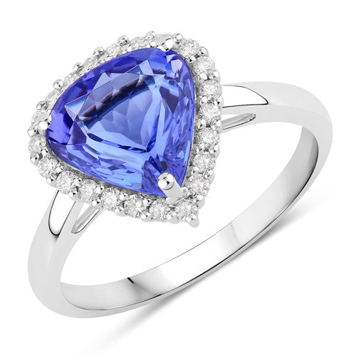 2.60 Carat Genuine Tanzanite and White Diamond 14K White Gold Ring on sale at MyriadMart