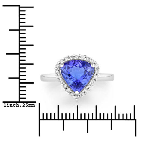 2.60 Carat Genuine Tanzanite and White Diamond 14K White Gold Ring on sale at MyriadMart