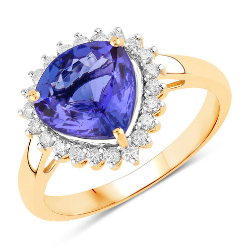 2.68 Carat Genuine Tanzanite and White Diamond 14K Yellow Gold Ring on sale at MyriadMart