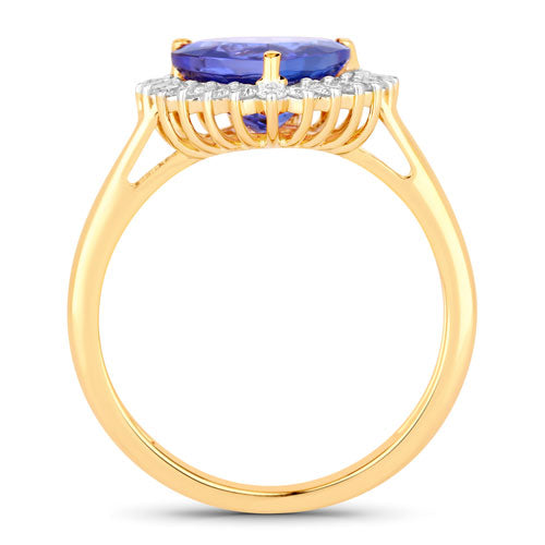 2.68 Carat Genuine Tanzanite and White Diamond 14K Yellow Gold Ring on sale at MyriadMart