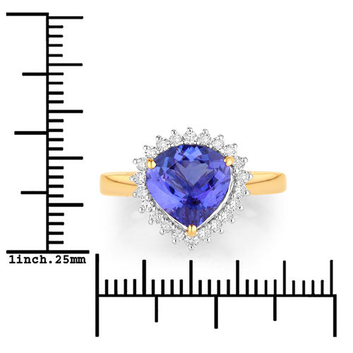 2.68 Carat Genuine Tanzanite and White Diamond 14K Yellow Gold Ring on sale at MyriadMart