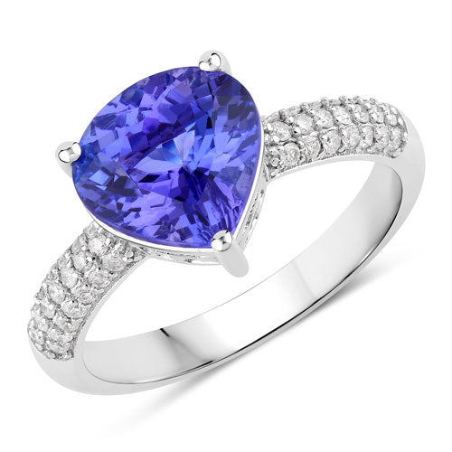 3.18 Carat Genuine Tanzanite and White Diamond 14K White Gold Ring on sale at MyriadMart