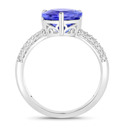 3.18 Carat Genuine Tanzanite and White Diamond 14K White Gold Ring on sale at MyriadMart