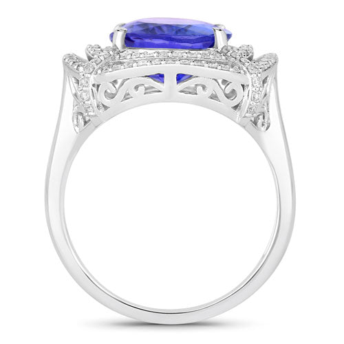 5.17 Carat Genuine Tanzanite and White Diamond 14K White Gold Ring on sale at MyriadMart