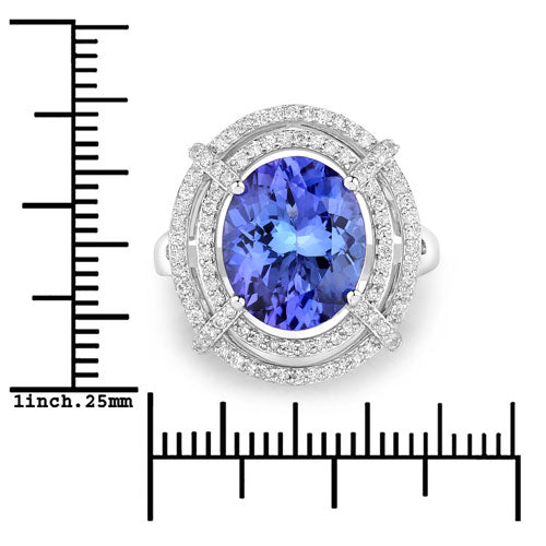 5.17 Carat Genuine Tanzanite and White Diamond 14K White Gold Ring on sale at MyriadMart