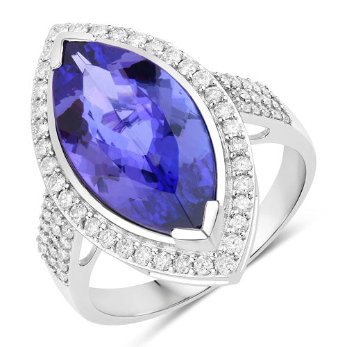 5.57 Carat Genuine Tanzanite and White Diamond 14K White Gold Ring on sale at MyriadMart