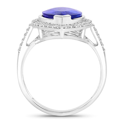 5.57 Carat Genuine Tanzanite and White Diamond 14K White Gold Ring on sale at MyriadMart