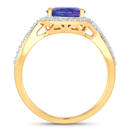 2.79 Carat Genuine Tanzanite and White Diamond 14K Yellow Gold Ring on sale at MyriadMart