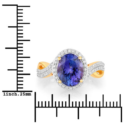 2.79 Carat Genuine Tanzanite and White Diamond 14K Yellow Gold Ring on sale at MyriadMart