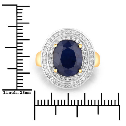 4.82 Carat Genuine Blue Sapphire and White Diamond 14K Yellow Gold Ring on sale at MyriadMart