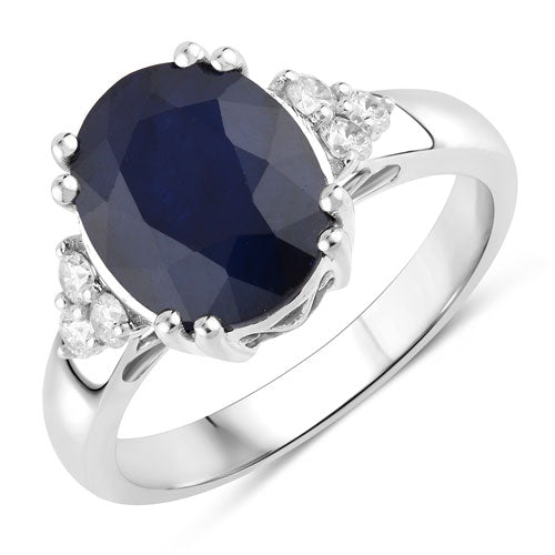 4.50 Carat Genuine Blue Sapphire and White Diamond 14K White Gold Ring on sale at MyriadMart