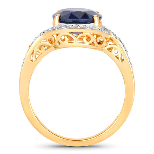4.69 Carat Genuine Blue Sapphire and White Diamond 14K Yellow Gold Ring on sale at MyriadMart