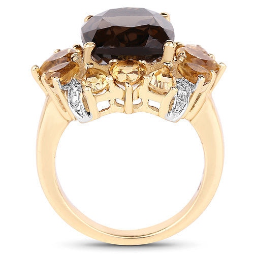 14K Yellow Gold Plated 7.10 Carat Genuine Smoky Quartz, Citrine & White Topaz Brass Ring on sale at MyriadMart