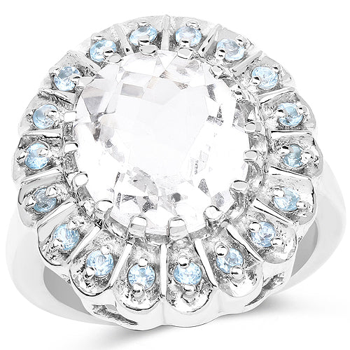 5.90 Carat Genuine Crystal Quartz and Swiss Blue Topaz .925 Sterling Silver Ring on sale at MyriadMart