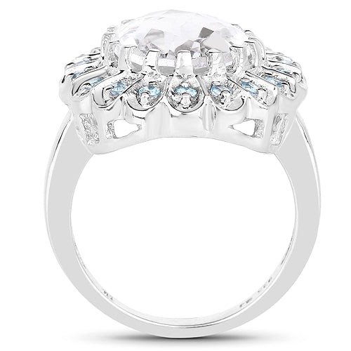 5.90 Carat Genuine Crystal Quartz and Swiss Blue Topaz .925 Sterling Silver Ring on sale at MyriadMart