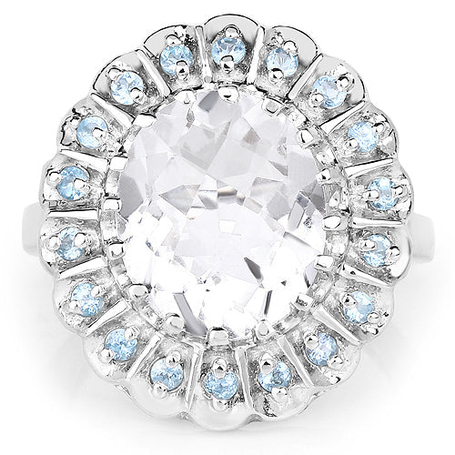 5.90 Carat Genuine Crystal Quartz and Swiss Blue Topaz .925 Sterling Silver Ring on sale at MyriadMart