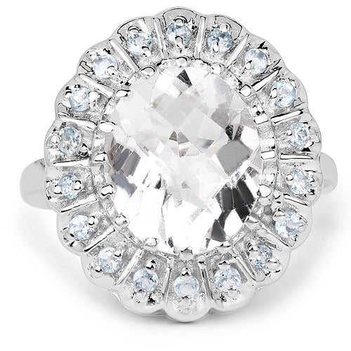 5.90 Carat Genuine Crystal Quartz and Swiss Blue Topaz .925 Sterling Silver Ring on sale at MyriadMart
