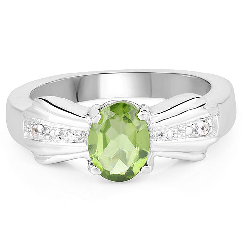 1.13 Carat Genuine Peridot and White Topaz .925 Sterling Silver Ring on sale at MyriadMart