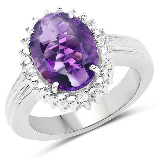 4.99 Carat Genuine Amethyst and White Topaz .925 Sterling Silver Ring on sale at MyriadMart