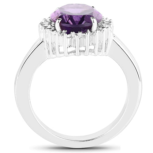 4.99 Carat Genuine Amethyst and White Topaz .925 Sterling Silver Ring on sale at MyriadMart