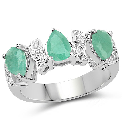 1.87 Carat Genuine Emerald and White Topaz .925 Sterling Silver Ring on sale at MyriadMart