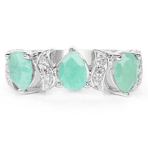 1.87 Carat Genuine Emerald and White Topaz .925 Sterling Silver Ring on sale at MyriadMart