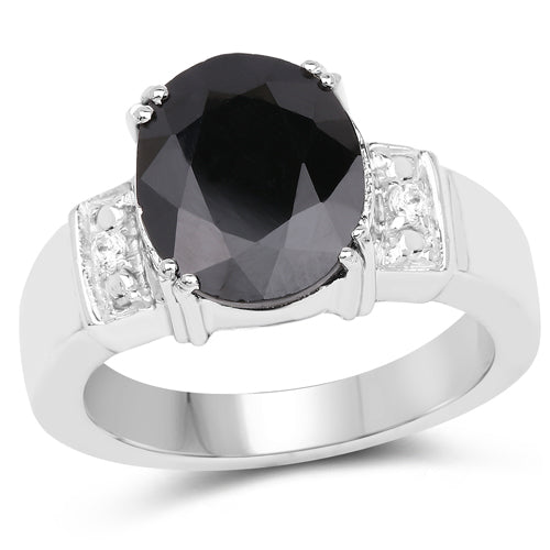5.29 Carat Genuine Black Sapphire and White Topaz .925 Sterling Silver Ring on sale at MyriadMart
